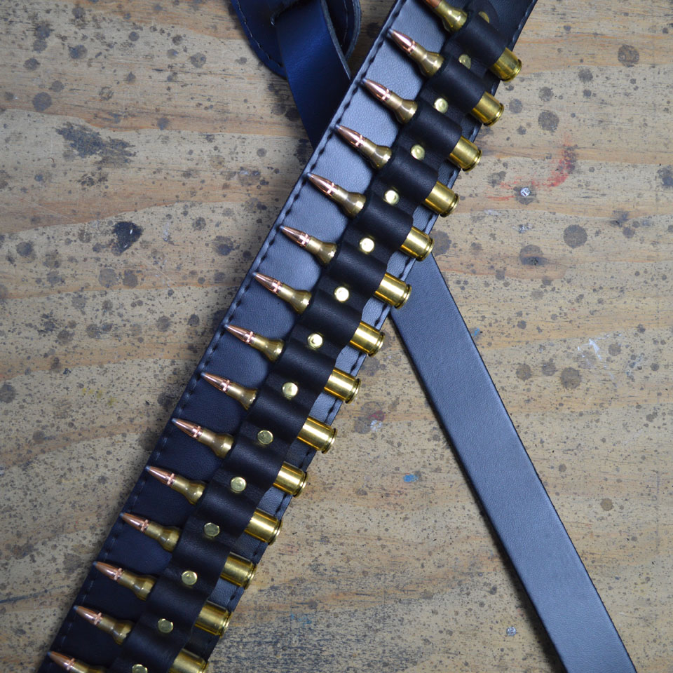 Brass Shells on Black Leather Guitar Strap Colonial Leather