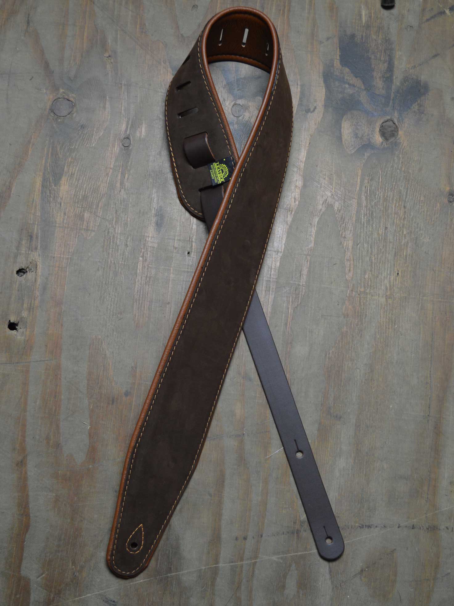 Padded Upholstery Leather Guitar Strap Brown & Tan