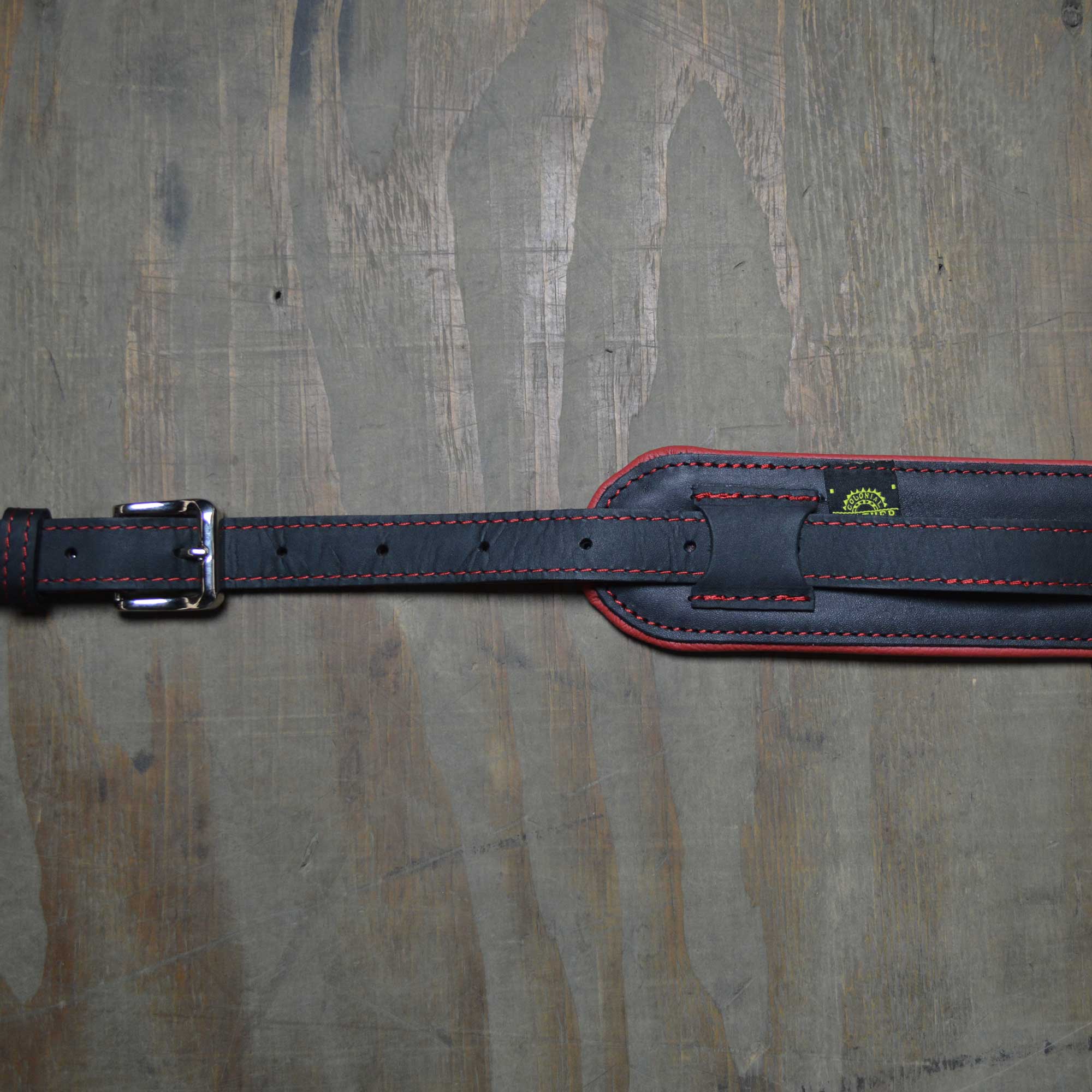 Padded leather vintage style guitar strap, Black & Red