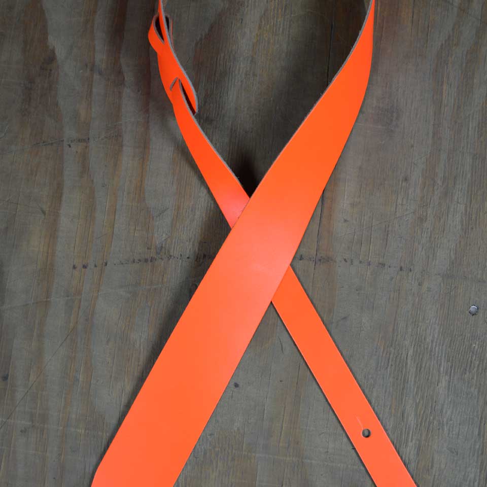 2.5" Hi Vis Orange Leather Guitar Strap Colonial Leather