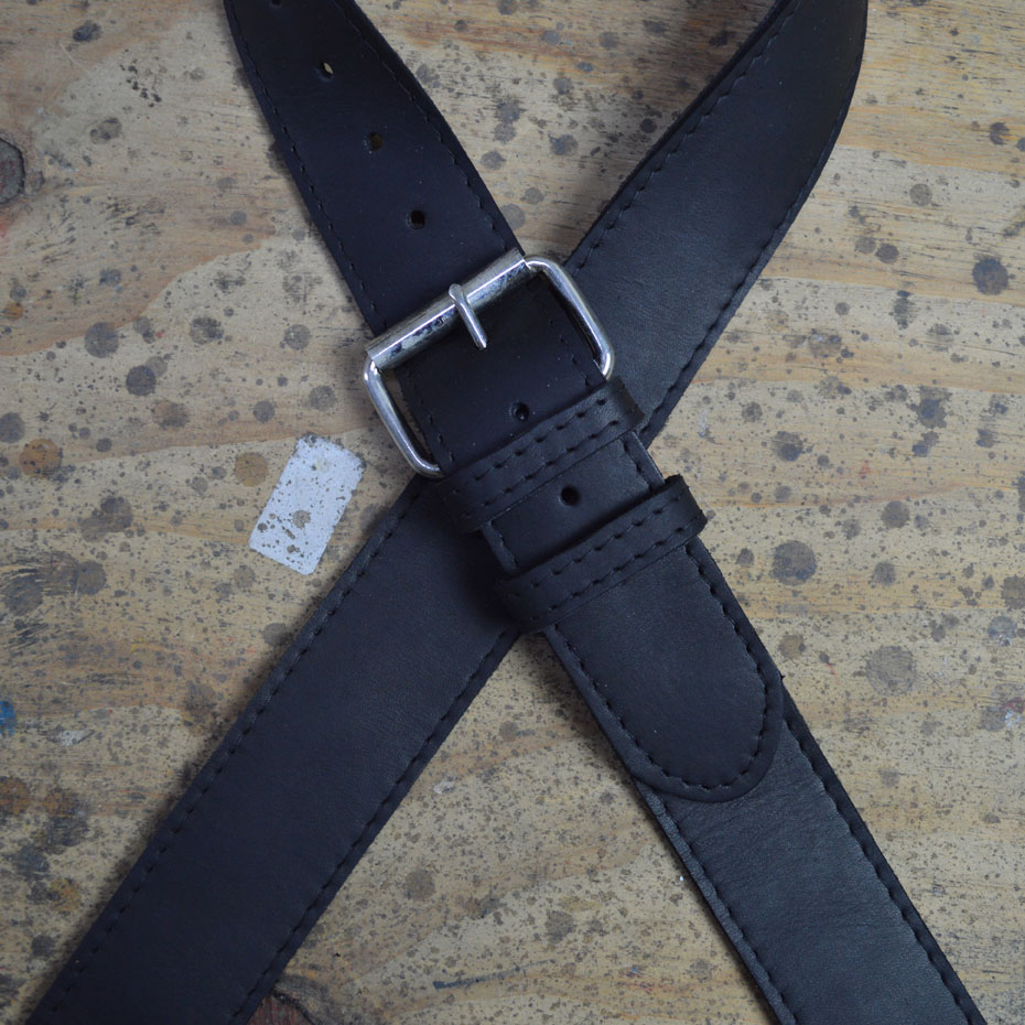 Stitched Black Leather with HD Buckle Guitar Strap - Colonial Leather