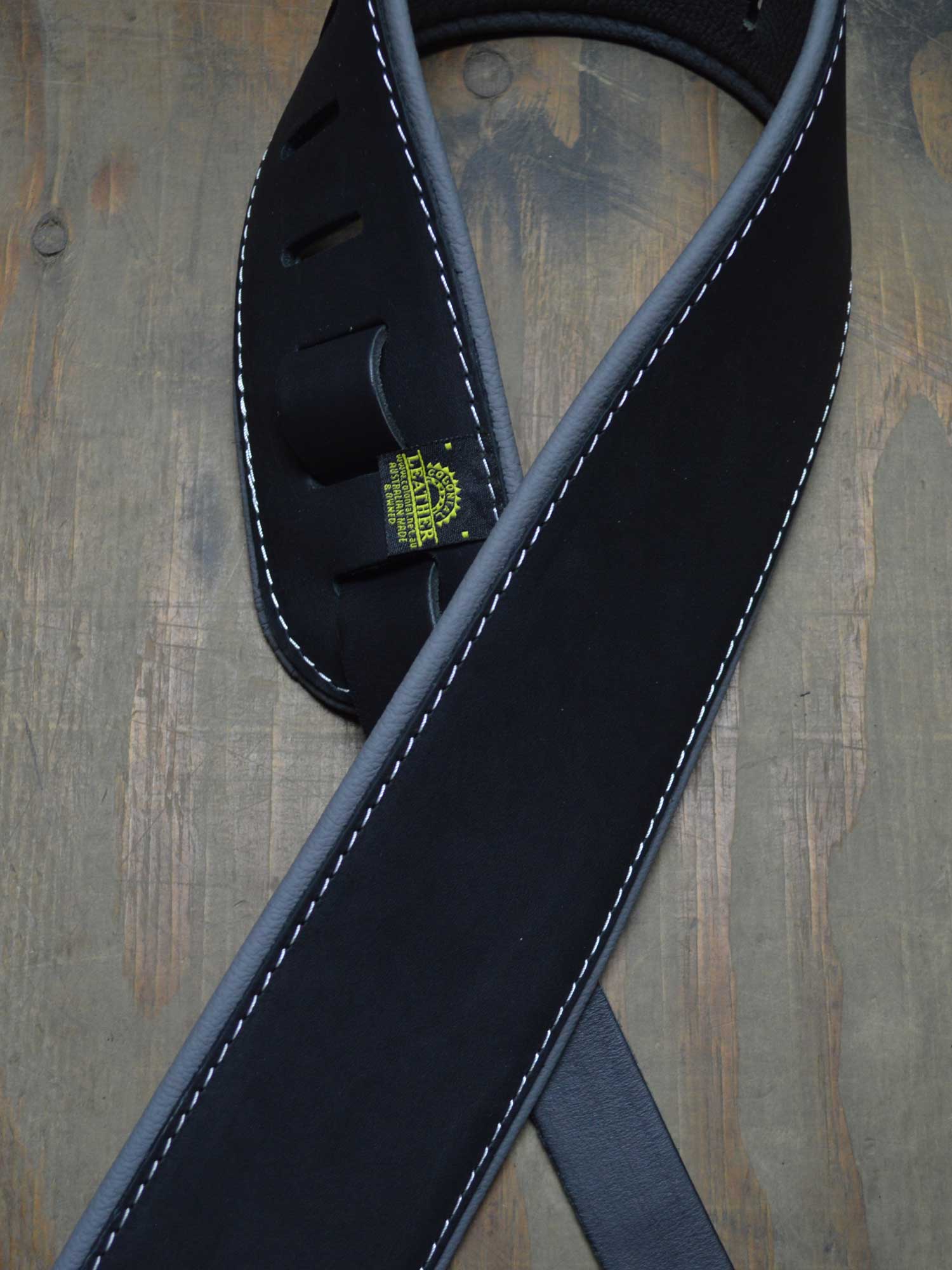 Padded Upholstery Leather Guitar Strap Black & Grey