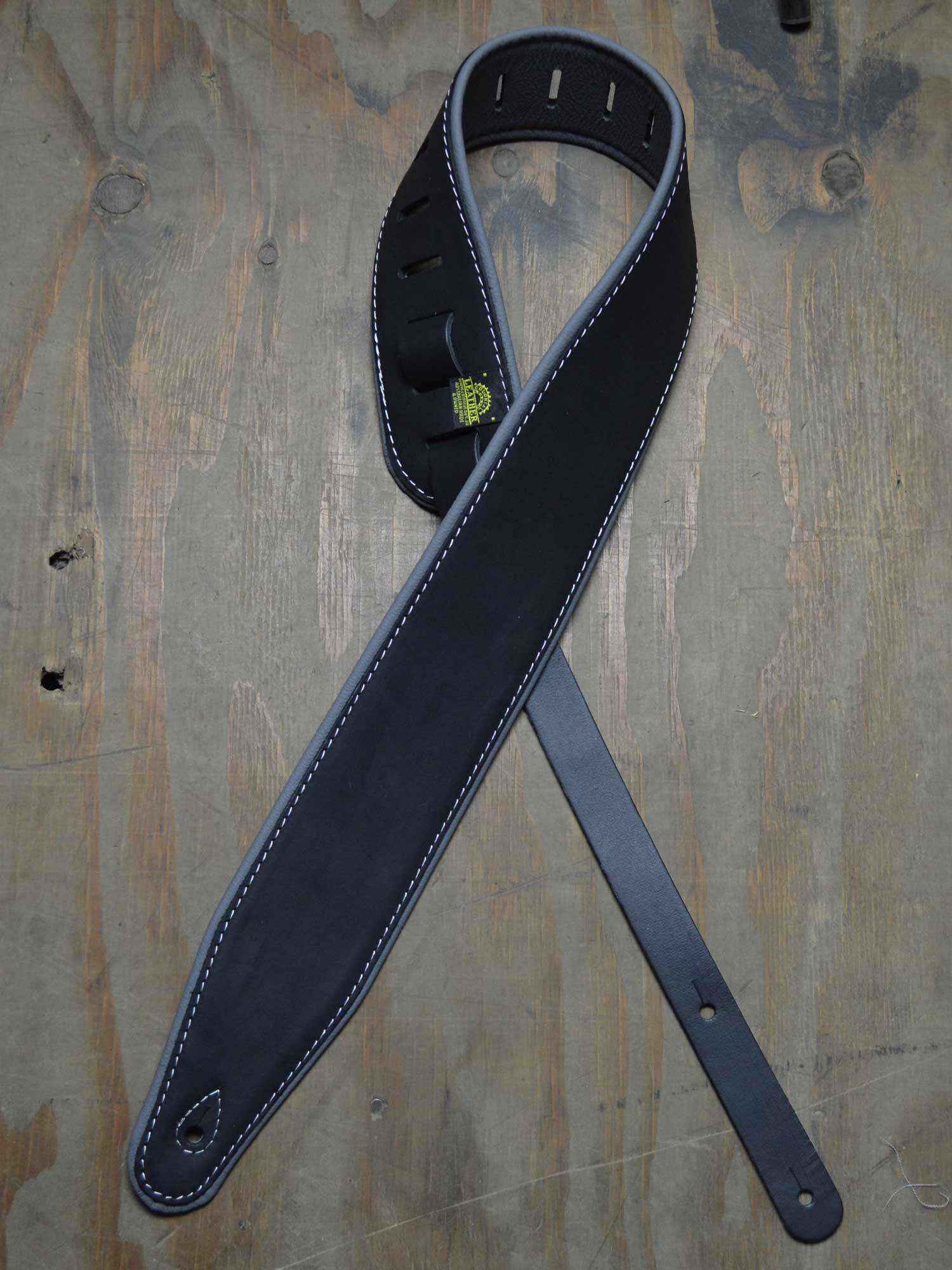 Padded Upholstery Leather Guitar Strap Black & Grey