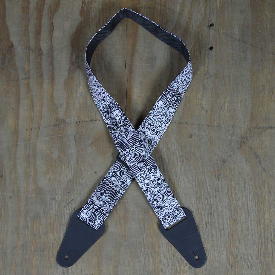 Aboriginal Art Guitar Strap - Black & White - Colonial Leather